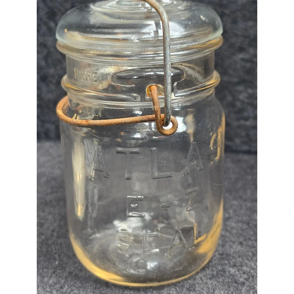 Vintage Atlas EZ Seal Clear Glass Canning Jar with Glass Lid and Wire Bail